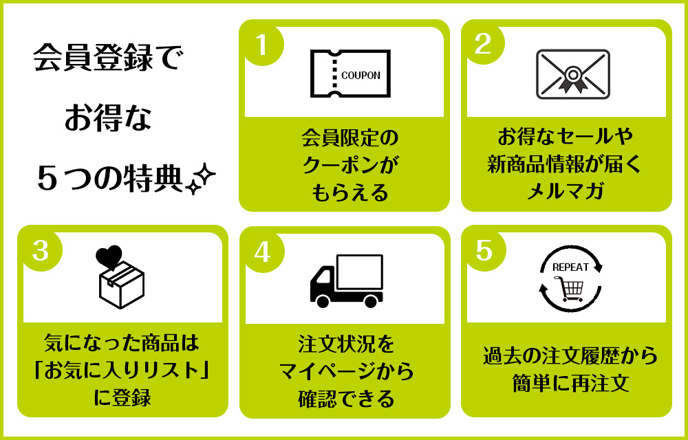 会員登録でお得な5つの特典