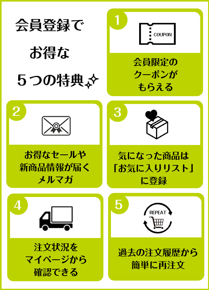 会員登録でお得な5つの特典