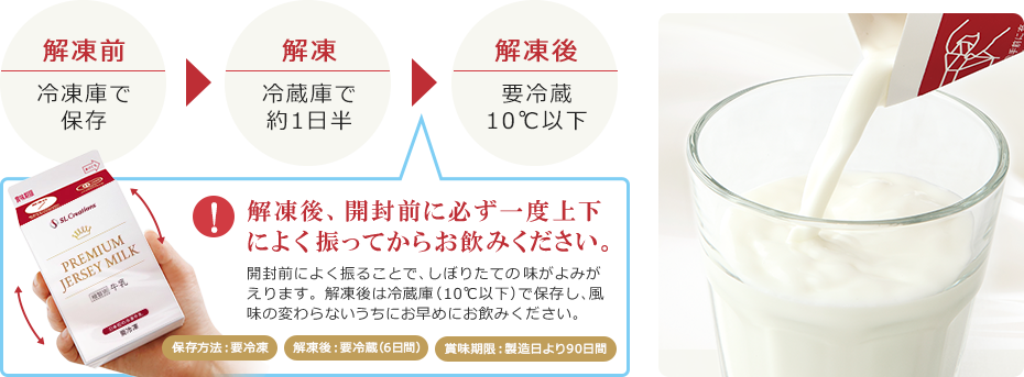 解凍後、開封前に必ず一度上下によく振ってからお飲みください。