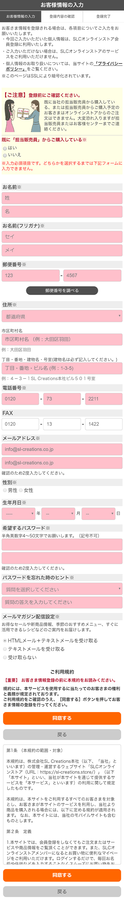 画像：情報入力・ご利用規約確認イメージ
